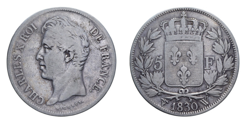 FRANCIA CHARLES X 5 FRANCS 1830 W AG. 24,48 GR. qBB