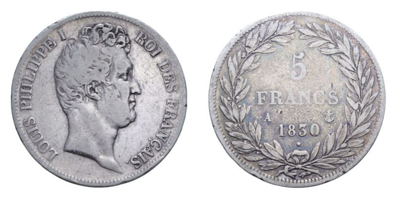 FRANCA LUIGI FILIPPO I 5 FRANCS 1830 A AG. 24,41 GR. BB