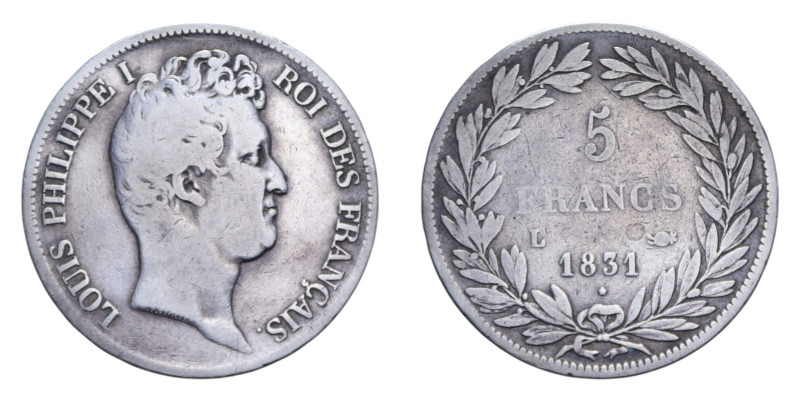 FRANCA LUIGI FILIPPO I 5 FRANCS 1831 L AG. 24,23 GR. qBB