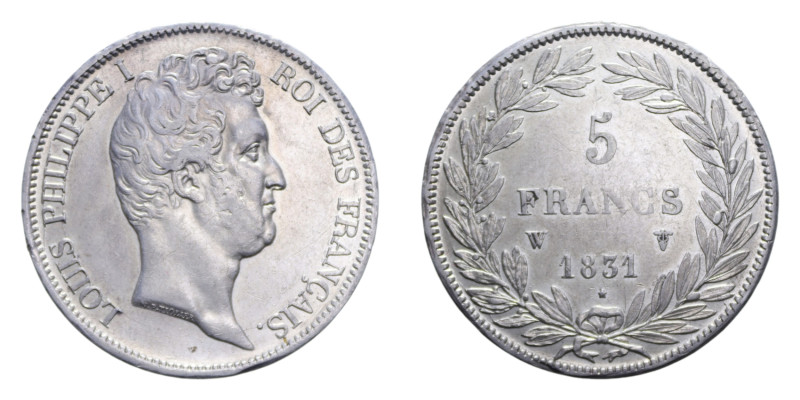 FRANCA LUIGI FILIPPO I 5 FRANCS 1831 W AG. 24,89 GR. qSPL