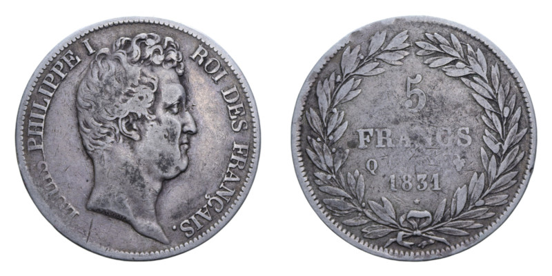 FRANCA LUIGI FILIPPO I 5 FRANCS 1831 Q AG. 24,82 GR. qBB