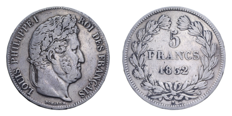 FRANCA LUIGI FILIPPO I 5 FRANCS 1832 W AG. 24,93 GR. BB