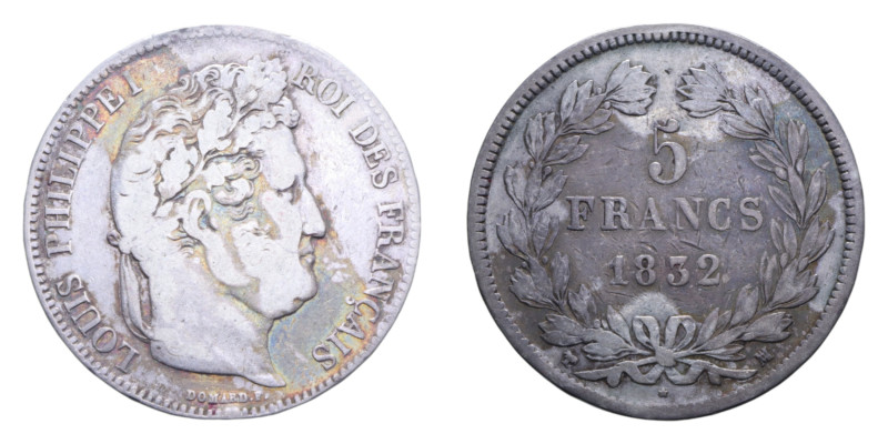 FRANCA LUIGI FILIPPO I 5 FRANCS 1832 MA AG. 24,75 GR. BB
