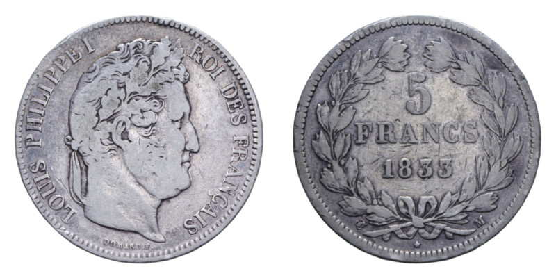 FRANCA LUIGI FILIPPO I 5 FRANCS 1833 M AG. 24,72 GR. BB