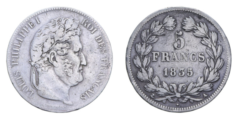 FRANCA LUIGI FILIPPO I 5 FRANCS 1835 A AG. 24,80 GR. BB