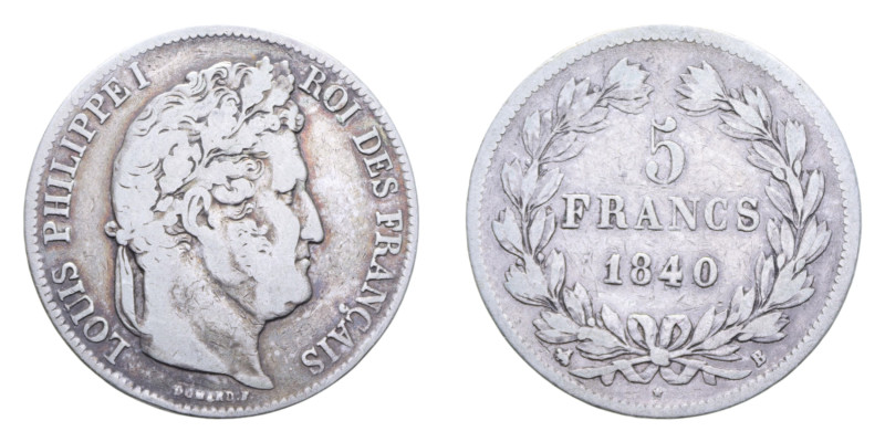 FRANCA LUIGI FILIPPO I 5 FRANCS 1840 B AG. 24,73 GR. qBB