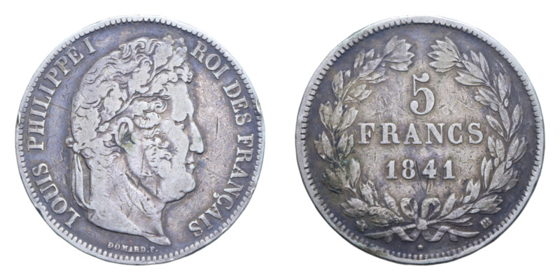 FRANCA LUIGI FILIPPO I 5 FRANCS 1841 BB AG. 24,60 GR. BB