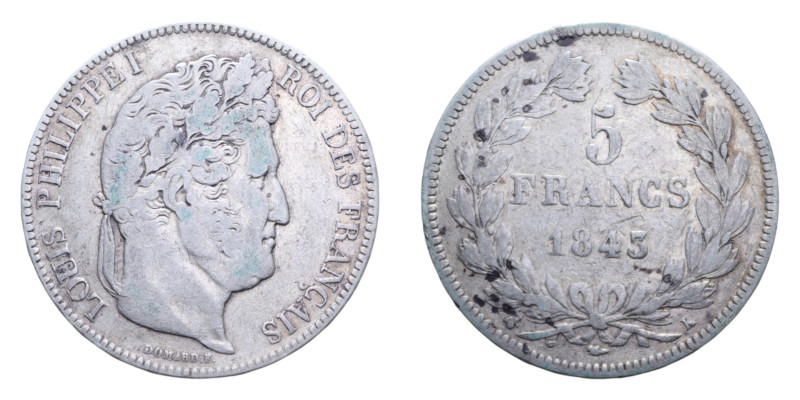 FRANCA LUIGI FILIPPO I 5 FRANCS 1843 K AG. 24,81 GR. qBB