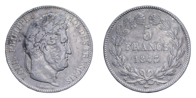 FRANCA LUIGI FILIPPO I 5 FRANCS 1843 B AG. 24,99 GR. BB