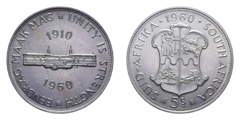 SUD AFRICA ELISABETTA II 5 SHILLINGS 1960 AG. 28,28 GR. qFDC