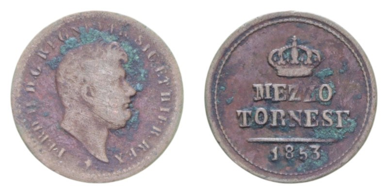 NAPOLI FERDINANDO II (1830-1859) 1/2 TORNESE 1853 CU. 1,48 GR. MB-BB