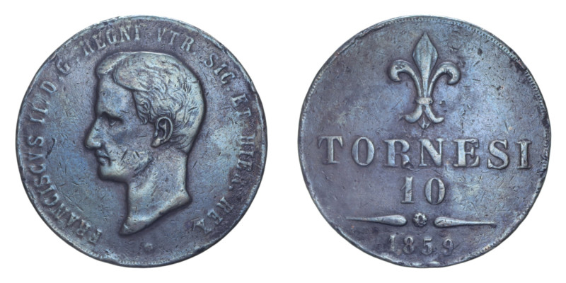 NAPOLI FRANCESCO II (1859-1860) 10 TORNESI 1859 ROMA R CU. 31,13 GR. BB