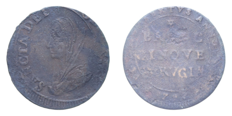 PERUGIA PIO VI (1775-1799) 5 BAIOCCHI 1797 MADONNINA CU. 12,84 GR. MB+/MB