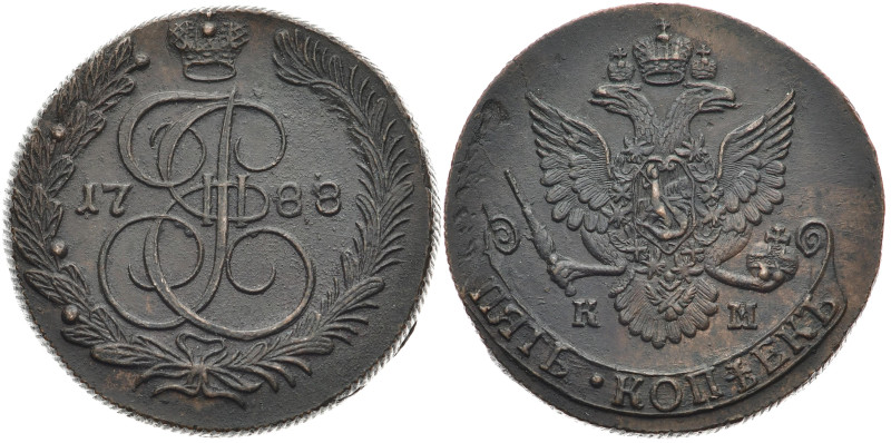 RUSSLAND GROSSFUERSTENTUM / KAISERREICH
Katharina II., 1762 - 1796. Ku.- 5 Kope...