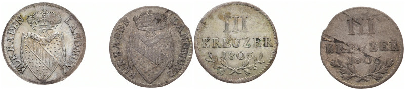BADEN - DURLACH
Karl Friedrich, 1738 / 1746 - 1811. 3 Kreuzer 1806. AKS 5; J. K...