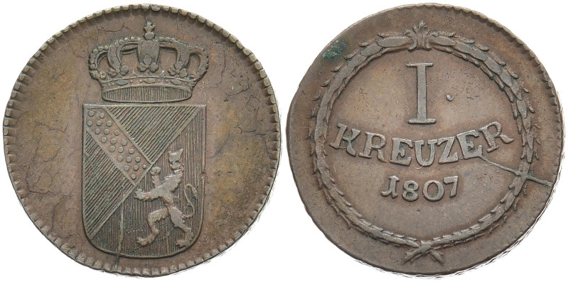 BADEN - DURLACH
Karl Friedrich, 1738 / 1746 - 1811. Kreuzer 1807. AKS 20; J. 1....