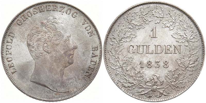 BADEN - DURLACH
Karl Leopold Friedrich, 1830 - 1852. Gulden 1838, Karlsruhe. AK...