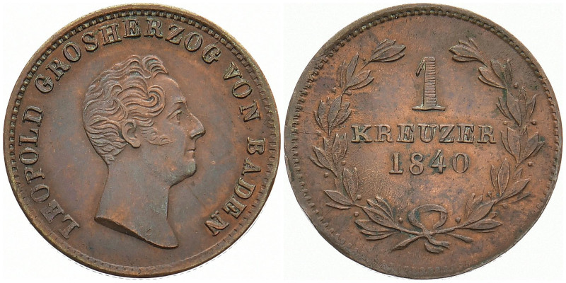 BADEN - DURLACH
Karl Leopold Friedrich, 1830 - 1852. Kreuzer 1840. AKS 106; J. ...