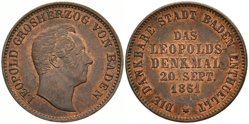BADEN - DURLACH
Friedrich I., 1852 / 1856 - 1907. Kreuzer 1861. Leopoldsdenkmal...