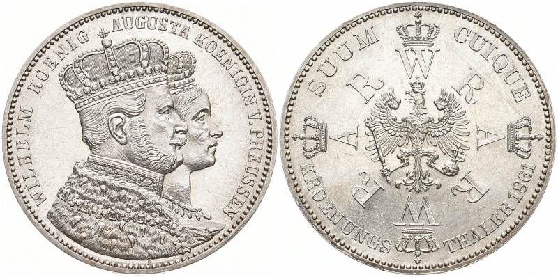 BRANDENBURG / PREUSSEN
Wilhelm I., 1861 - 1888. Vereinstaler 1861 A, auf seine ...