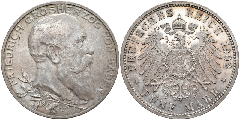 REICHSSILBERMÜNZEN BADEN
Friedrich I., 1856-1907. 5 Mark 1906, Regierungsjubilä...