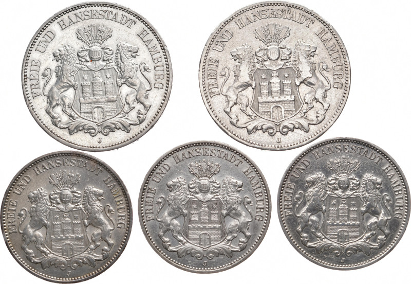 REICHSSILBERMÜNZEN HAMBURG
Freie und Hansestadt. 5 Mark 1876, 1913; 3 Mark 1910...