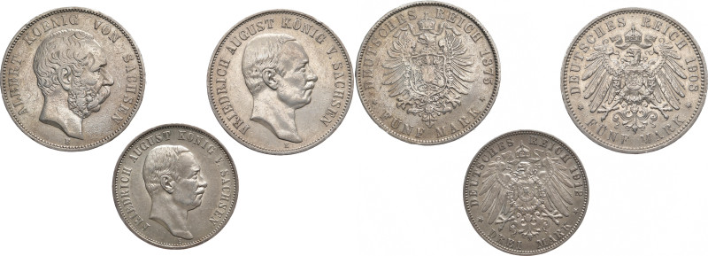 REICHSSILBERMÜNZEN SACHSEN
Albert, 1873 - 1902. 5 Mark 1875. Dazu: Friedrich Au...