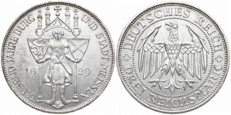 WEIMARER REPUBLIK
 3 Mark 1929 E. Meißen. J. 338. 15.03 g. Sehr schön-vorzüglic...