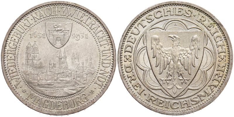 WEIMARER REPUBLIK
 3 Mark 1931 A. Magdeburg. J. 347. 15.11 g. Attraktives Exemp...