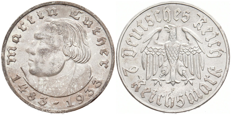 DRITTES REICH
 2 Reichsmark 1933 F. J. 352. 7.99 g. Stempelglanz