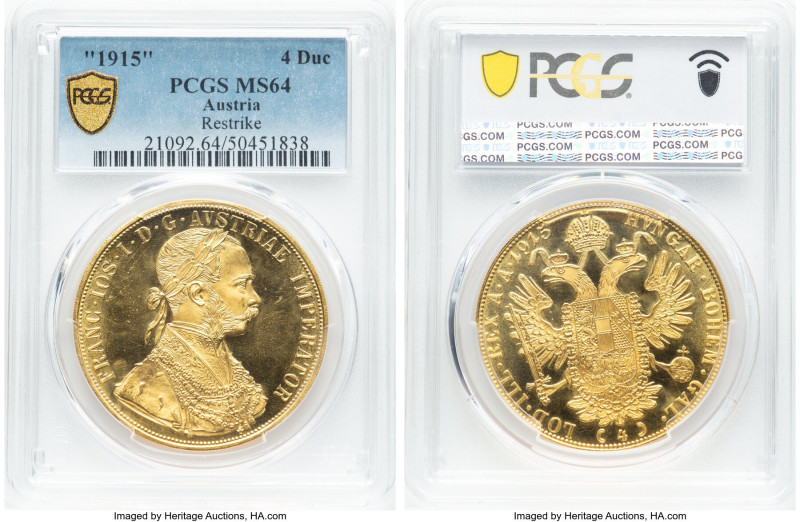 Franz Joseph I gold Restrike 4 Ducat 1915 MS64 PCGS, Vienna mint, KM2276, Fr-488...