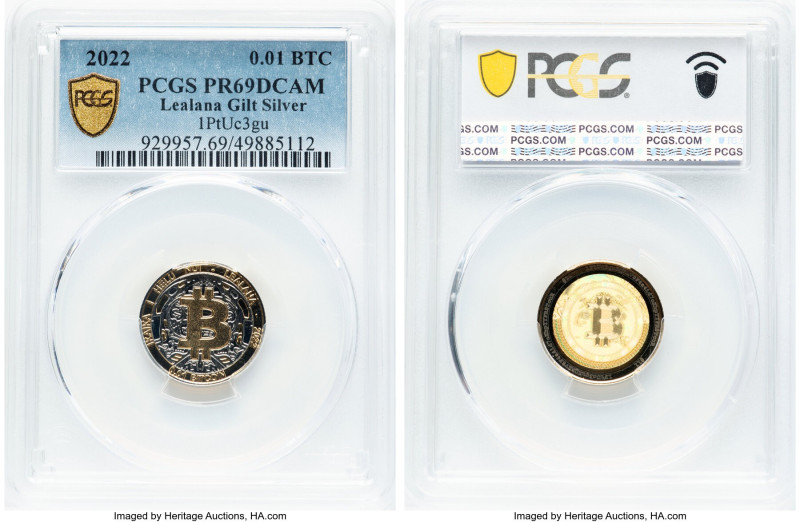 Lealana gilt-silver Proof Loaded (Unredeemed) "Bitcoin Cent" .01 Bitcoin (BTC) 2...