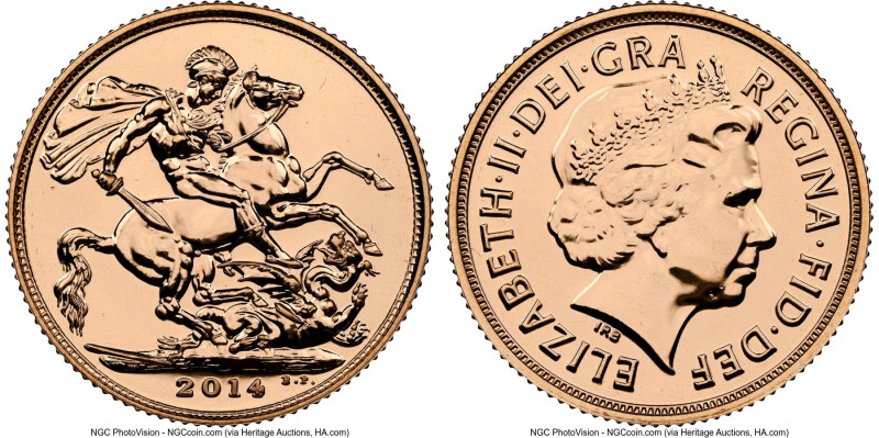 Elizabeth II gold Sovereign 2014 MS68 Deep Prooflike NGC, KM1002.1. HID098012420...