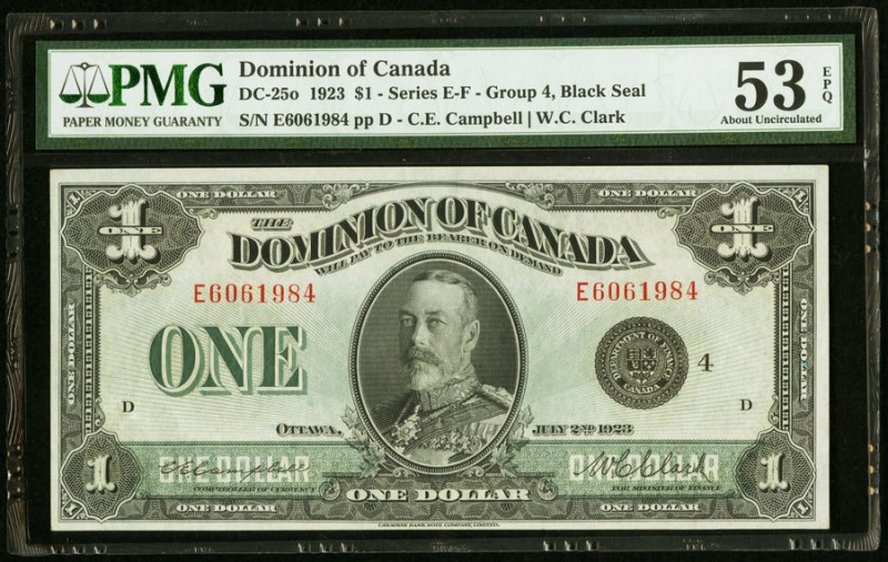 Canada Dominion of Canada 1 Dollar 2.7.1923 DC-25o PMG About Uncirculated 53 EPQ...