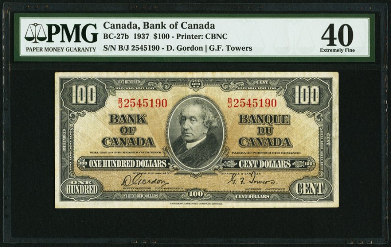 Canada Bank of Canada 100 Dollars 2.1.1937 BC-27b PMG Extremely Fine 40. 

HID09...