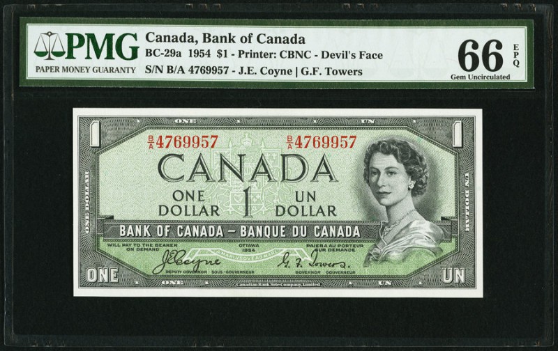 Canada Bank of Canada 1 Dollar 1954 BC-29a PMG Gem Uncirculated 66 EPQ. 

HID098...