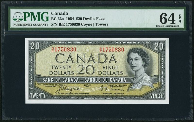 Canada Bank of Canada 20 Dollars 1954 BC-33a "Devil's Face" PMG Choice Uncircula...