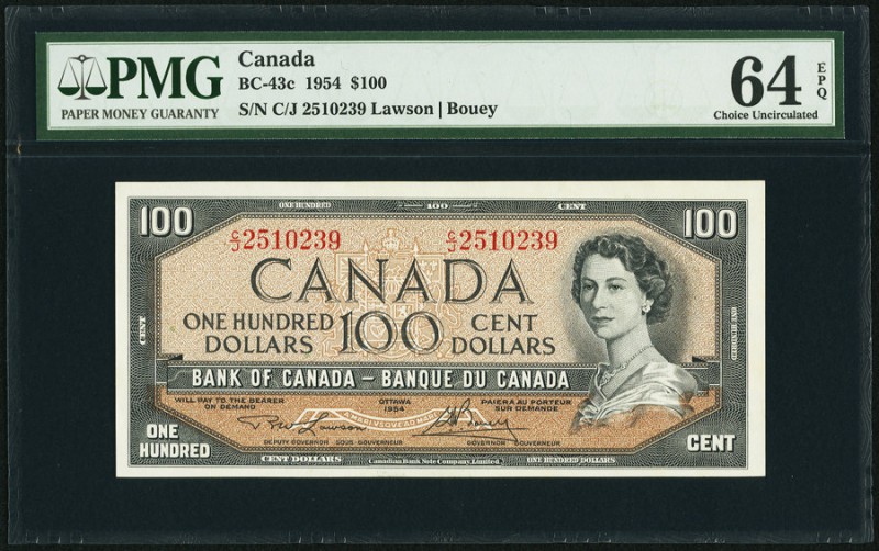 Canada Bank of Canada 100 Dollars 1954 BC-43c PMG Choice Uncirculated 64 EPQ. 

...