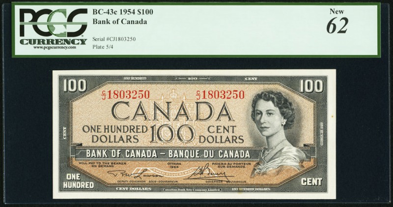 Canada Bank of Canada 100 Dollars 1954 BC-43c PCGS New 62. Small stains.

HID098...