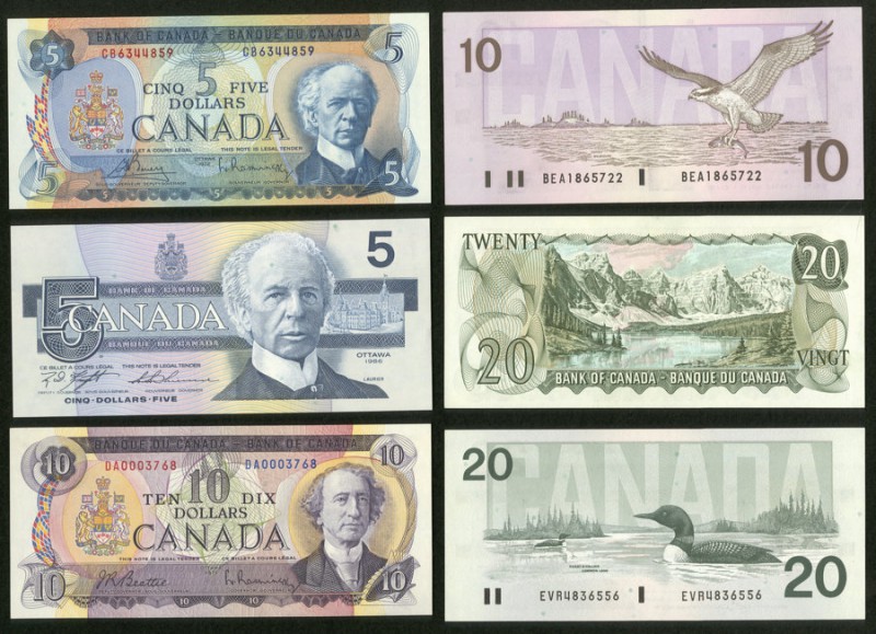 A Half Dozen Canadian Notes from the 1960s to the 1990s. Choice Crisp Uncirculat...
