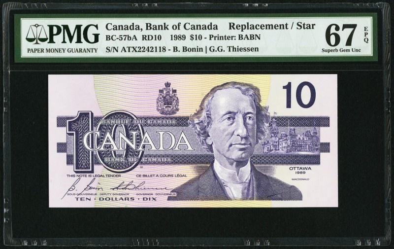 Canada Bank of Canada 10 Dollars 1989 BC-57bA Replacement PMG Superb Gem Unc 67 ...