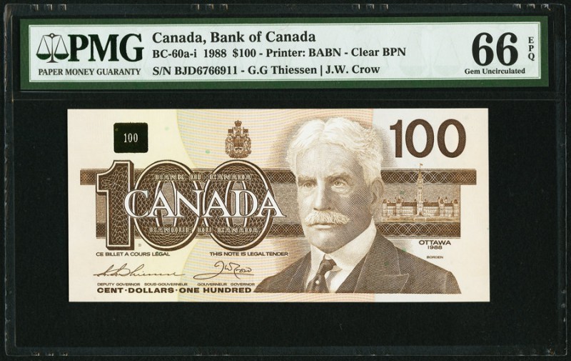 Canada Bank of Canada 100 Dollars 1988 BC-60a-i PMG Gem Uncirculated 66 EPQ. 

H...