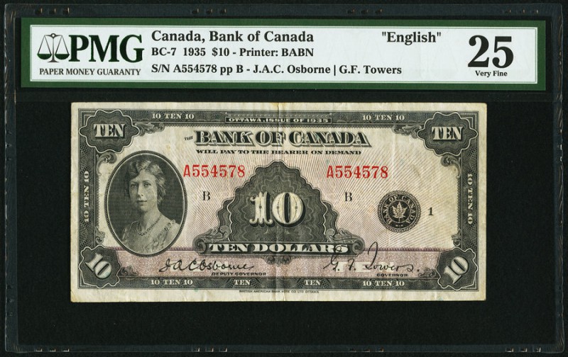 Canada Bank of Canada 10 Dollars 1935 BC-7 PMG Very Fine 25. English.

HID098012...