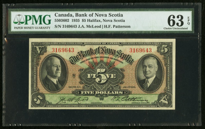 Canada Bank of Nova Scotia 5 Dollars 2.1.1935 Ch.# 550-36-02 PMG Choice Uncircul...