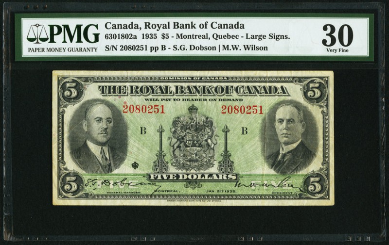 Canada Royal Bank of Canada 5 Dollars 2.1.1935 Ch. # 630-18-02a PMG Very Fine 30...