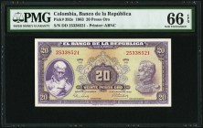 Colombia Banco de la Republica 20 Pesos Oro 2.1.1963 Pick 392e PMG Gem Uncirculated 66 EPQ. 

HID09801242017