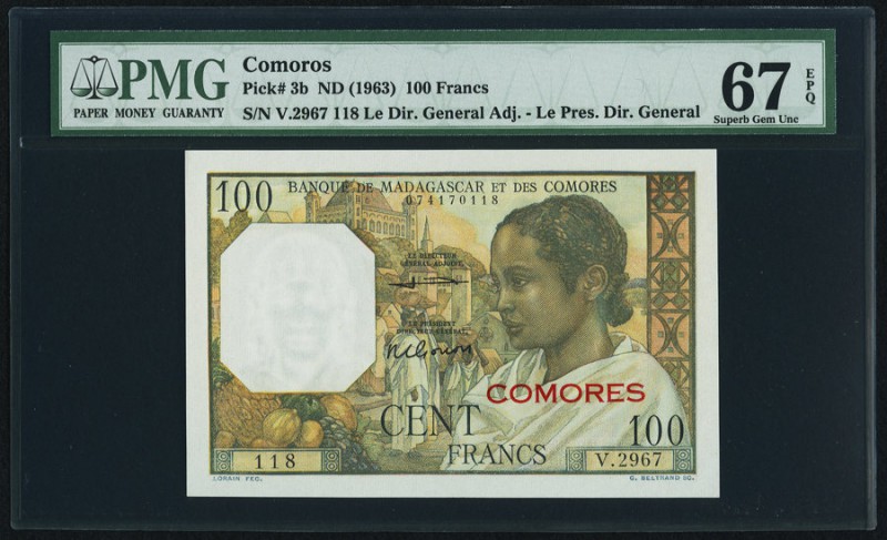 Comoros Banque de Madagascar et des Comores 100 Francs ND (1963) Pick 3b PMG Sup...