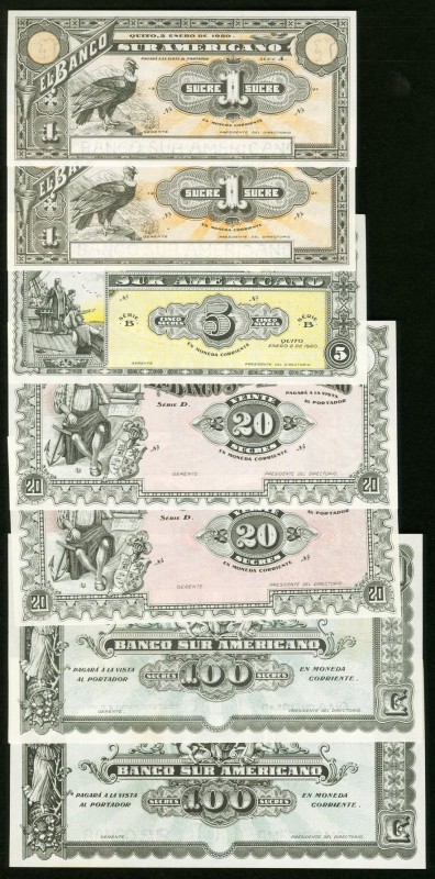 Seven Notes from the Banco Sur Americano in Ecuador. About Uncirculated or Bette...