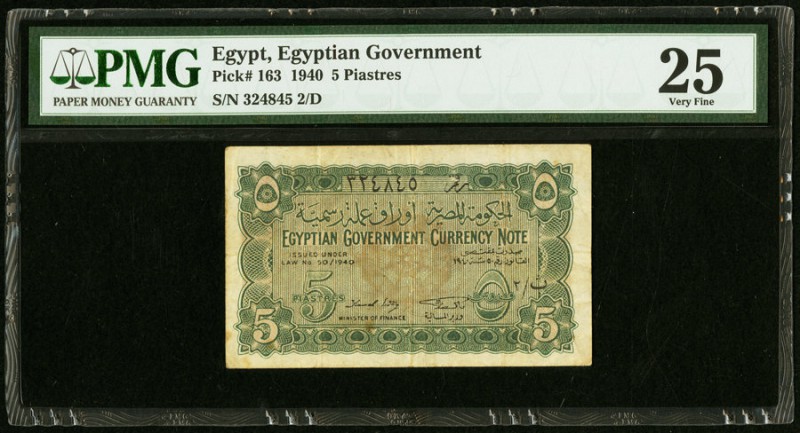 Egypt Egyptian Government 5 Piastres 1940 Pick 163 PMG Very Fine 25. 

HID098012...