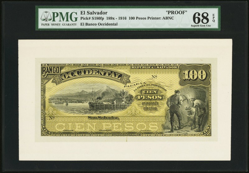 El Salvador Banco Occidental 100 Pesos 189x-1916 Pick S180fp Front Proof PMG Sup...